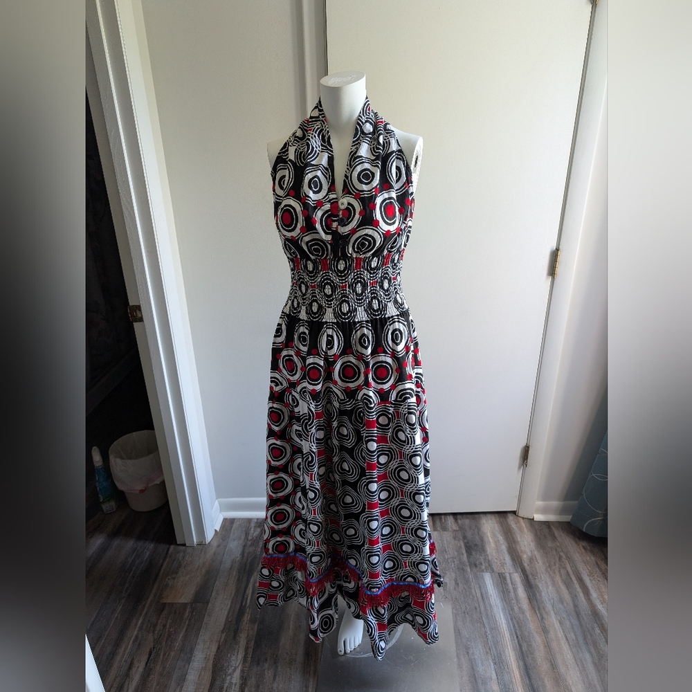 Vintage NF Dress Maxi Geometric Geometric Shape Fit & Flare Festive Vibrant
